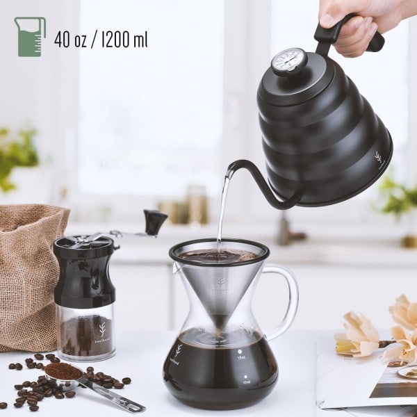 Kaffe Kanna 1,2L 1L Rostfritt Stål Häll Over Kaffe Kanna Kanna Dropp Kanna med termometer