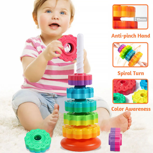 Montessori Roterande Regnbåge Torn Baby Staling Pussel Leksaker Säkerhet och Miljöskydd Färgade Barn's Leksaker