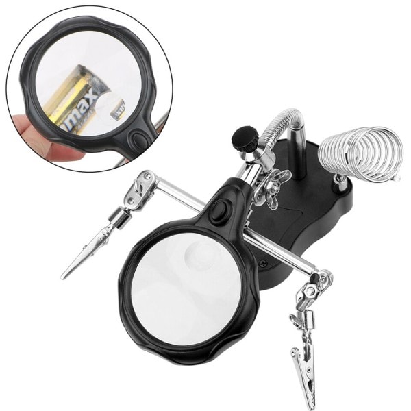 Svejsning Lup Glas med LED Lys 3,5X-12X linse Auxiliary Clip Lupe Desktop Magnifier