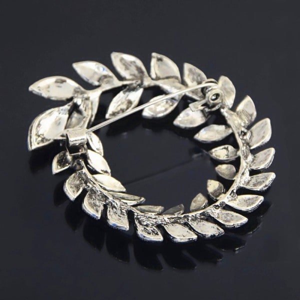Luksus Elegant Hvit Krystall Rund Tre Løv Søljer Sølv Gull Farge Rhinestone Legering Plante Sølje