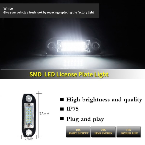 Xenon White OEM-Fit Full LED Licens Plate Light För Volvo S80 XC90 S40 V60 XC60 S60 C70 XC70 V70 Car-Styling Nummer Lampa
