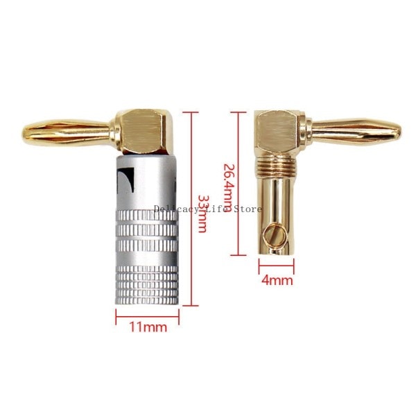 4st banan kontakt höger vinkel 90 grader 4mm guldpläterad video högtalare adapter ljud kontakt