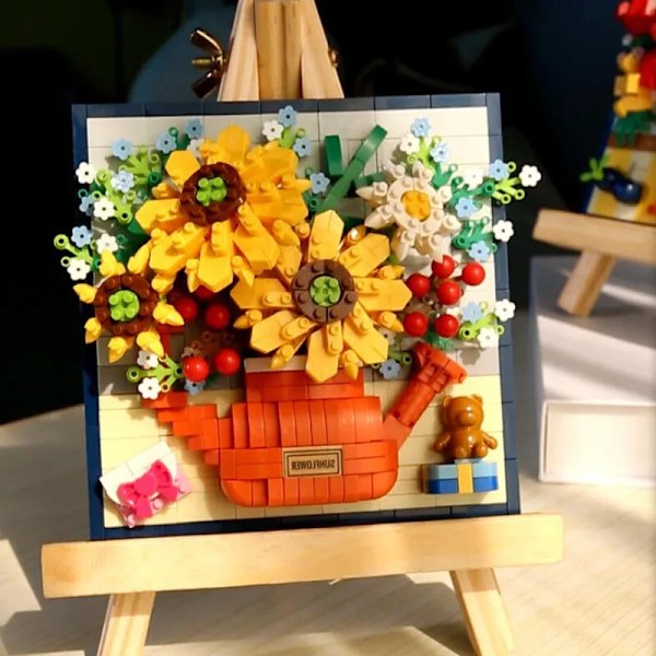 Ros sol blomma kruka bukett hem dekoration 3D modell solros bukett ros byggnad block