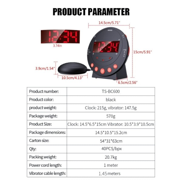 Super høy alarm klokke med seng shaker stor LED skjerm USB lade port vibrerende alarm