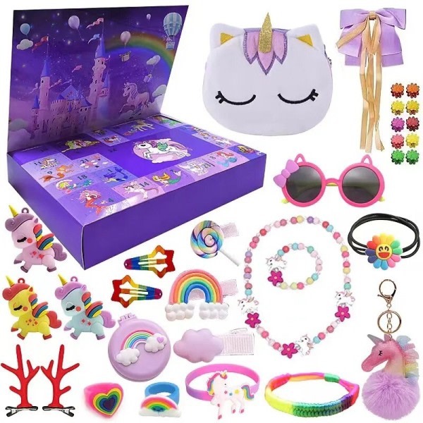Jul advent kalender låda prinsessa låtsas smink set smycken söta enhörning leksaker