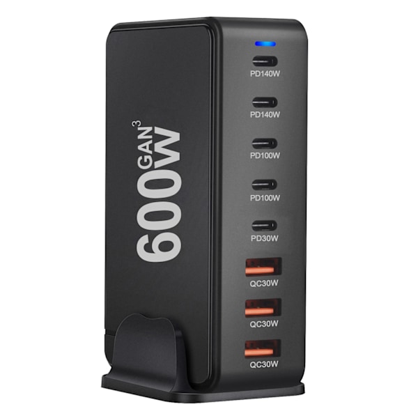 600W Gan Snabb Ladda 3.0 USB Typ C Laddare 8-portar