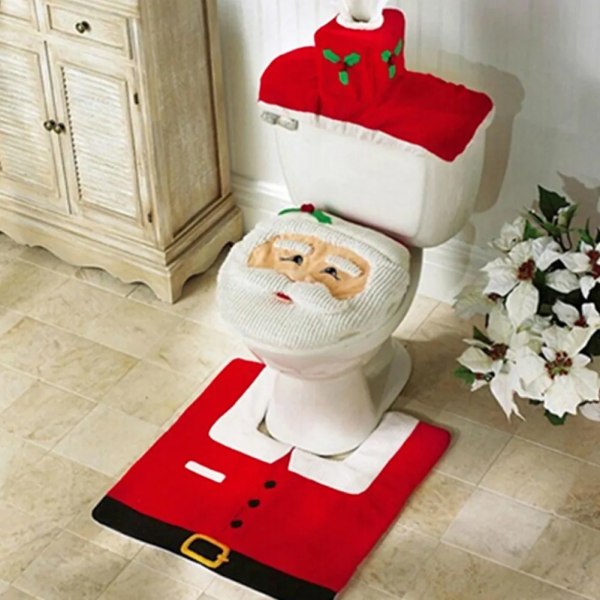 Joulu WC istuin päälliset Creative joulupukki kylpyhuone matto joulu tarvikkeet