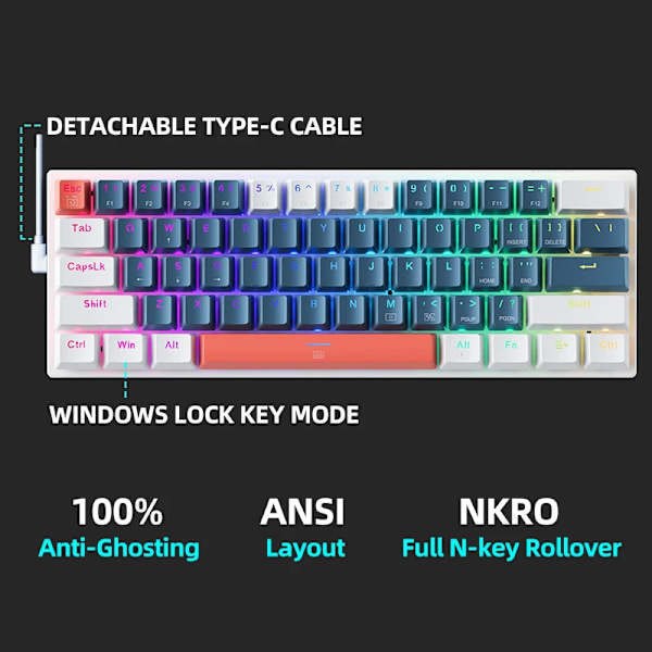 Mini Mekanisk Tastatur 60% Form Factor 61Keys Gaming Keyboard
