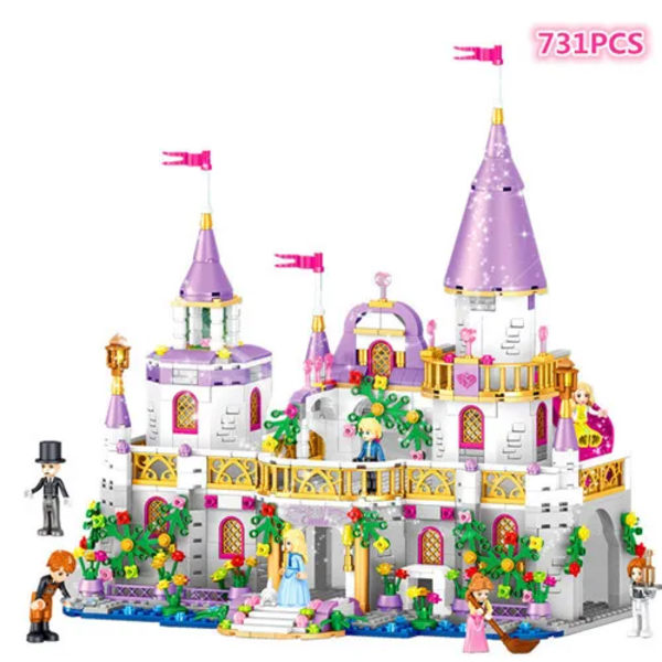 Slot vogn gør-det-selv model bygning klodser med figurer klodser kit legetøj piger jule gaver