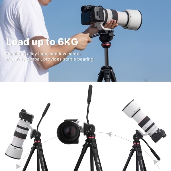 1,6 M Video Resa Stativ 360° Panorama Fluid Drag Pan Stativ Max Load 6KG Arca Swiss Plate