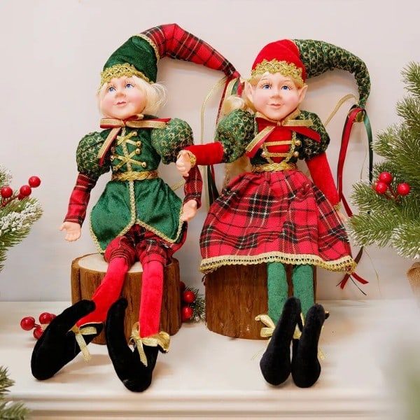 Ett par jul prydnader plysch dockor tyg handgjorda plysch elf leksak prydnader plysch tomte leksak