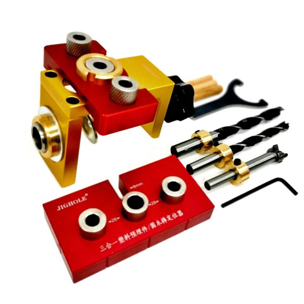 3 I 1 Dowelling Jig Master Kit Träbearbetning Justerbar Aluminium Borrning Guide Locator med 8/10/15mm borr