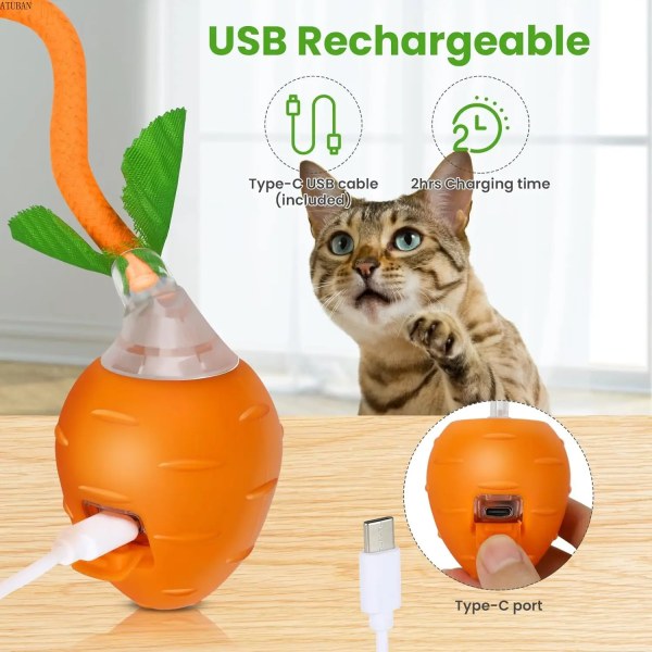 Interaktive Katteleker for inne katter USB Oppladbart Bevegelse Aktiver Elektrisk Katt leketøy