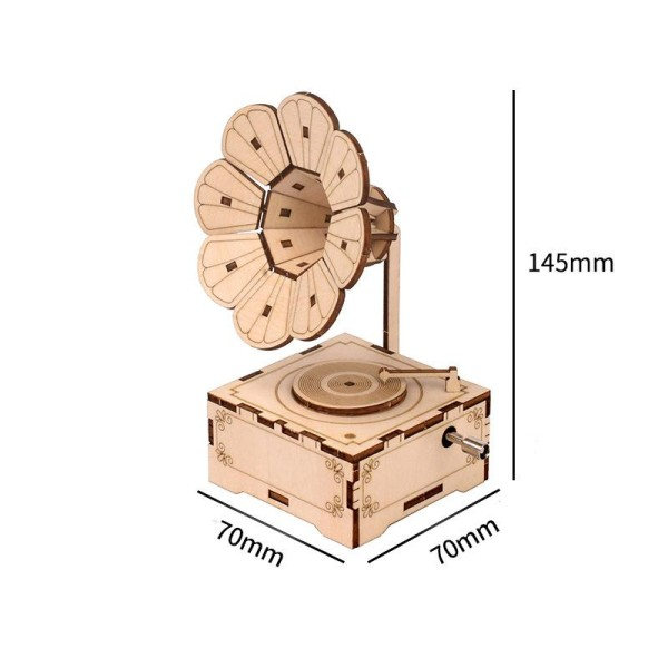 DIY 3D Trä pussel fonograf Musik Låda Modell Kit Leksaker för barn