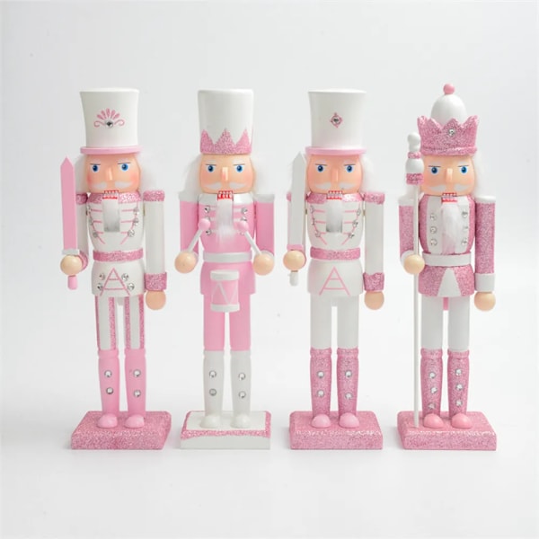 Nøddeknækker Pink Glitter Soldat Dukke Kreativt Håndværk Figurin Træ Dukke Jule Gaver Ornamenter