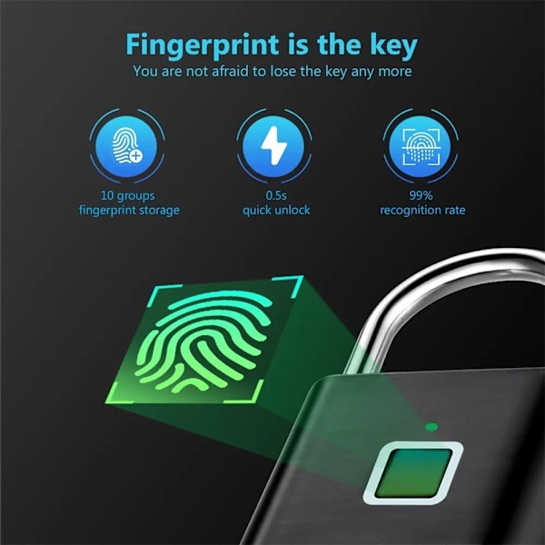 Sormenjälki lukko avaimeton vedenpitävä varkaudenesto Smart Lock sormenjälki riippulukko