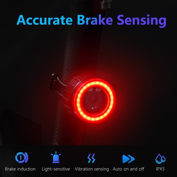 Cykel Smart Auto Broms Sensing Ljus Vattentät LED Laddning Cykling Bakljus Ljus