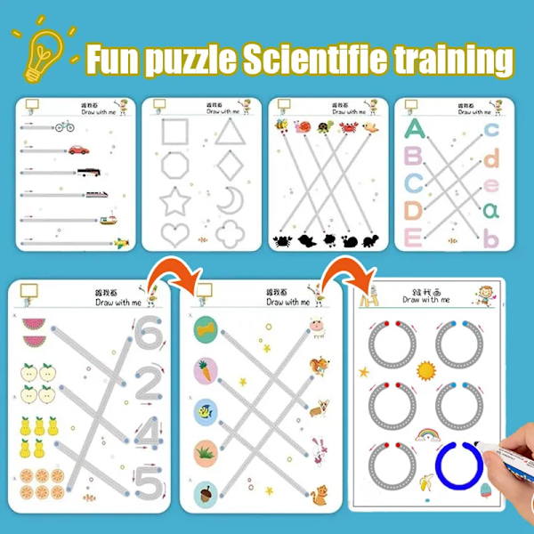 Barn montessori ritning leksak penna kontroll träning färg form matte match spel set