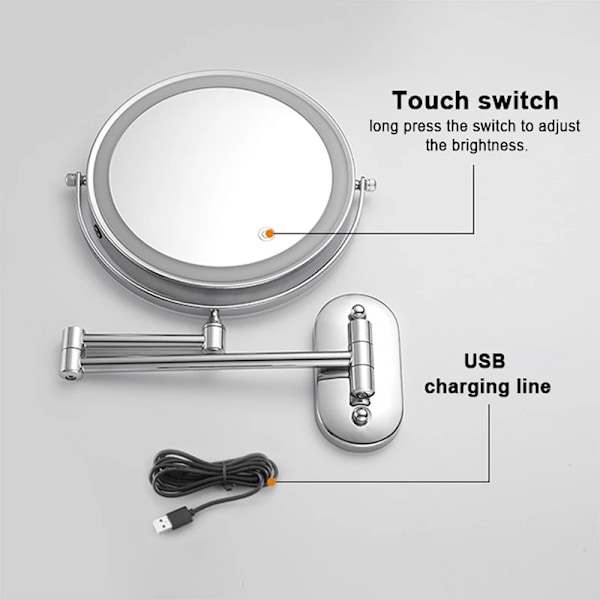 8-tommer Makeup Mirror Chrome 10x Magnifying Double Side USB Mirrors