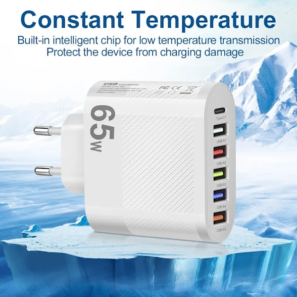 3.1A 5portar USB Laddare PD Laddning Adapter För Xiaomi iPhone 13 Samsung Mobil Telefon Plug Laddning QC 3.0 Vägg Laddare