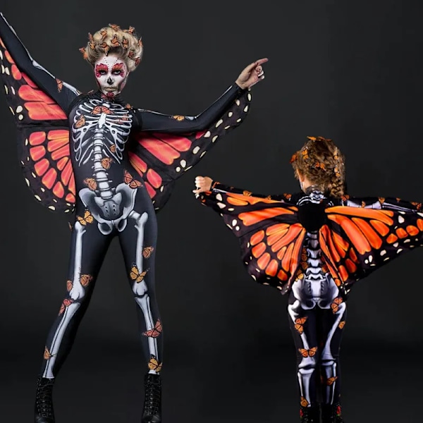 Skelet Sommerfugl Kjole Sexy Kvinder Spooky Halloween Devil Ghost Jumpsuit Fest Karneval Performance Skræmende kostume