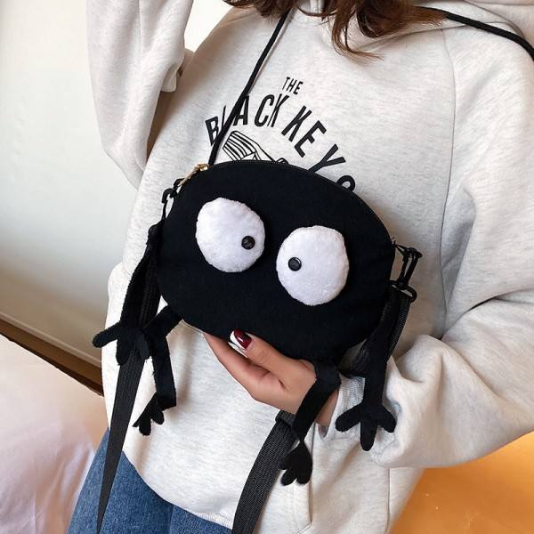 Stora ögon canvas flicka axelväska söt svart briketter messenger väska