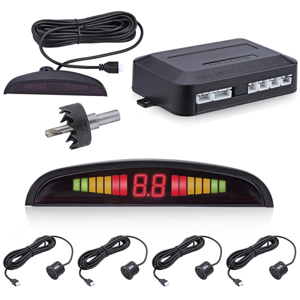Bil Parktronic Parkering Sensor 4 Sensorer 22mm LED Baggrundslys Skærm Reverse Backup Radar Monitor