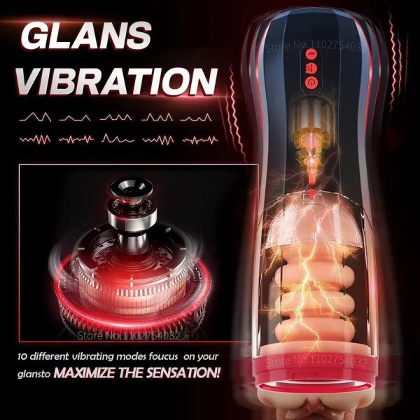 Automatisk Masturbator Kopp Hane Sugande Uppvärmning Teleskopisk Flygplan Pussy Riktig Vagina sex​ Leksaker för Man