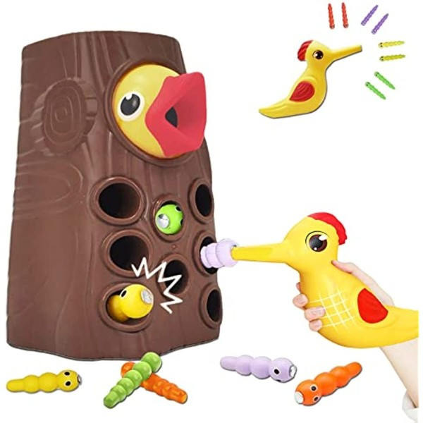 Montessori Leker Magnetisk Hakkespett Fangende orm Spill for 2 3 År Jenter Gutter Baby Fin Motor Skills Småbarn Leketøy