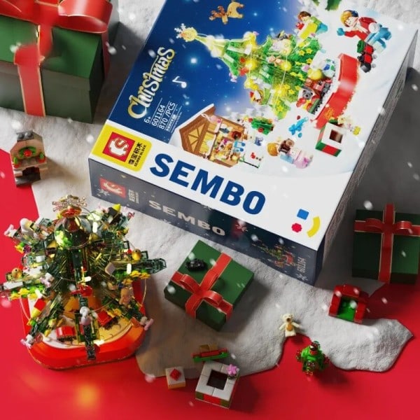 Bygning Klodser Klodser Gør-det-selv Jule Træ Musik Kasse Potte Buket Hjem Dekoration Desktop Ornament