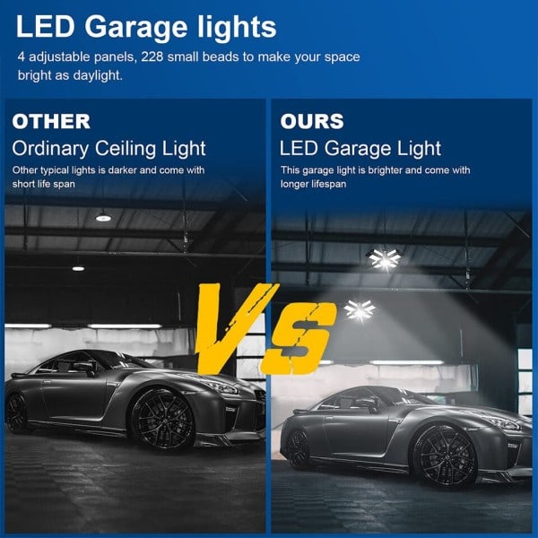 180W LED Garasje Lys 18000LM 6500K Deformerbar Tak Belysning