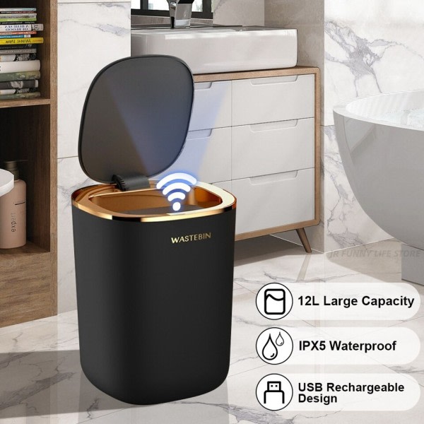 Bad Smart Sensor Søppelbøtte 12L Luksus Søppel Bøtte automatisk Søppelbøtte