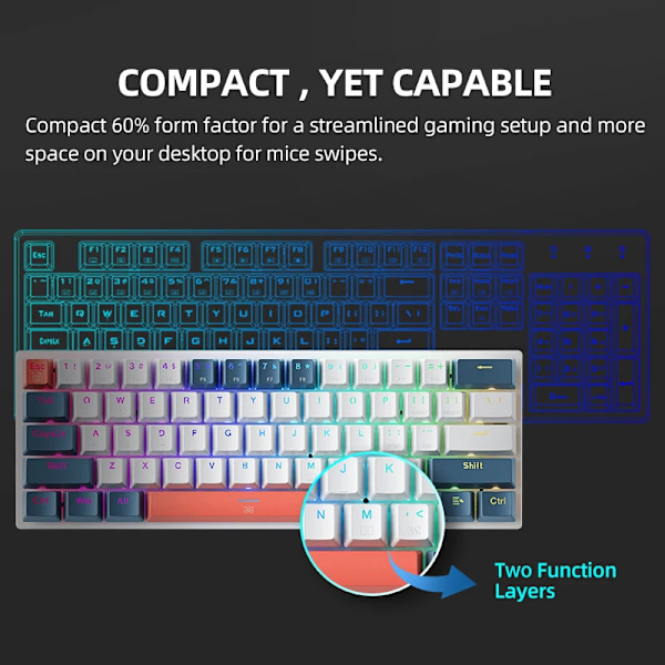 Mini Mekanisk Tastatur 60% Form Factor 61Keys Gaming Keyboard