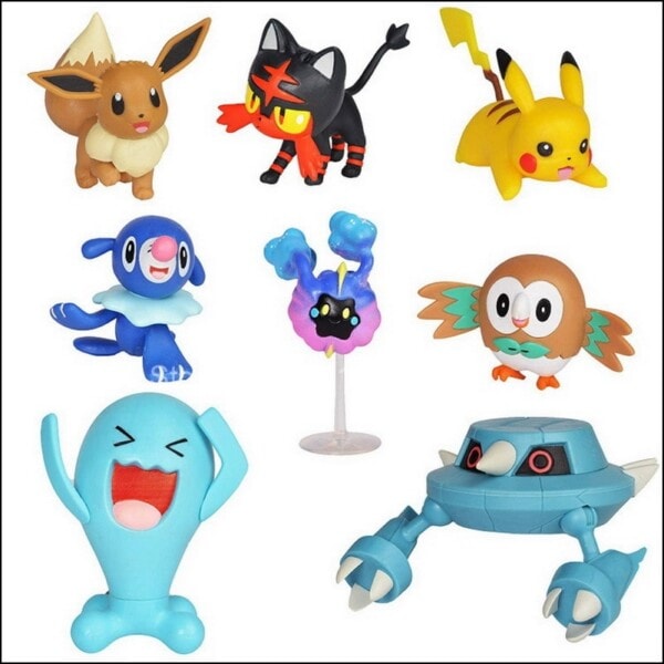 Popplio Rowlet Cosmog Metang Eevee Litten Wobbuffet Pika Action Figuuri lelut