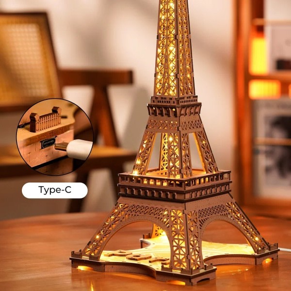 Rolife Eiffel tornin ilta 3D puinen palapeli nuorille aikuisten pienoismalli näkymiä kuuluisista rakennuksista leluista
