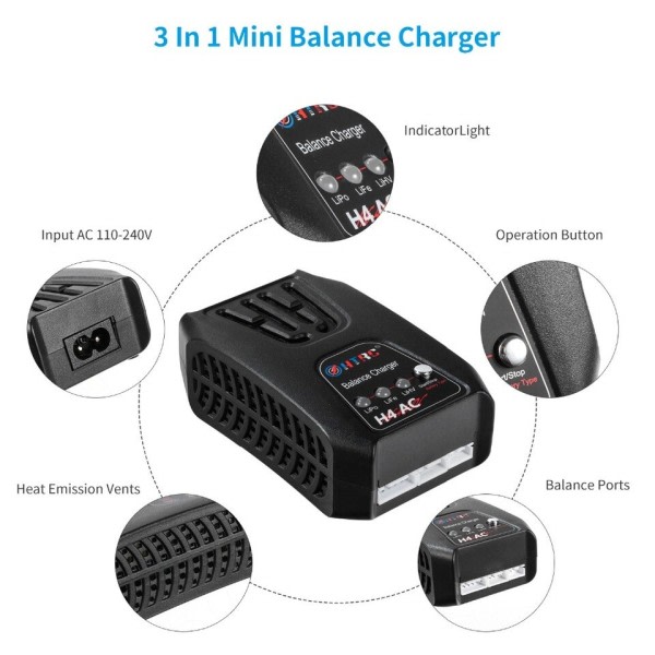 Mini Opladning Balance Oplader H4 AC Til Batteri Lomme Type RC Oplader
