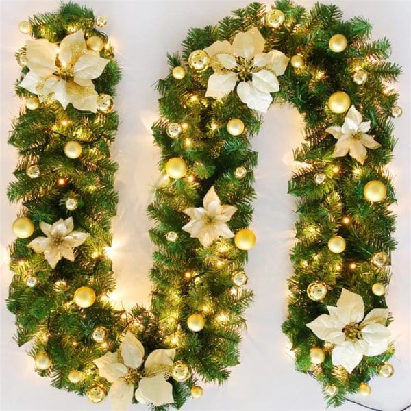LED Blomster Garland Krans For Dører Hengende Jule Ornamenter Kunstig Xmas Tre Jule Dekorasjon