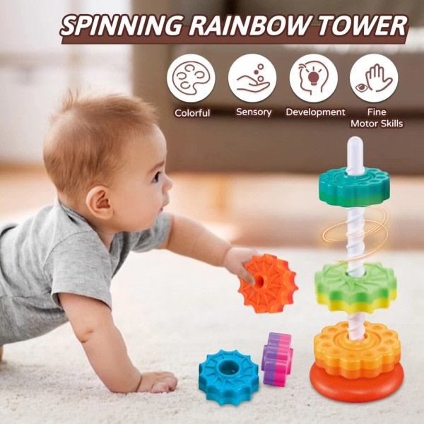 Vauvan pyörivä pyörä lelu sateenkaari pyörre torni pinoaminen lelut taaperoille