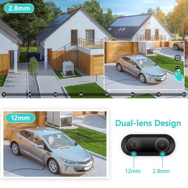 8x Zoom Dobbellinse Menneske Oppdag CCTV Kamera 4MP Smart Hjem Utendørs Wifi Overvåking Kamera