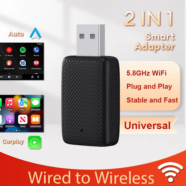 Langallinen Wireless CarPlay sovitin 2in1 Smart Box Plug and play Auto Connect Wireless