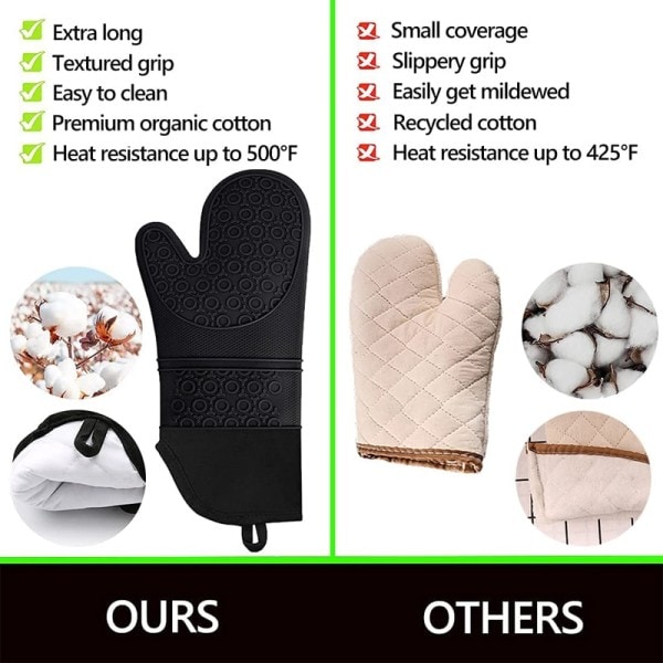 6 stycken Extra Lång Ugnsvantar och Grythållare Set Värmebeständig Silikon Matlagning handskar