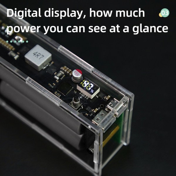 To veis Nei Sveising LED Lys Digital Display Transparent Punk Batteri Rask Oppladning Power Bank Etuiet