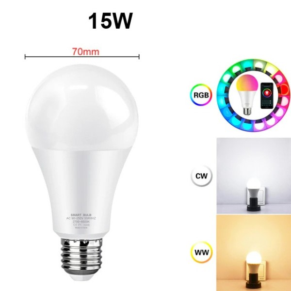 Tuya WiFi Smart Lys Pære E27 RGB LED Lampe Dimbar Smart Life APP Fjernkontroll Kontroll