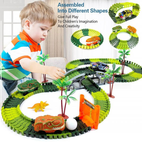 Magic Rata Dinosaur Rautatie Lelu Auto Rata Kilpa lelu setti opetus Bend joustava kilpa rata LED valo juna lelut lapsille