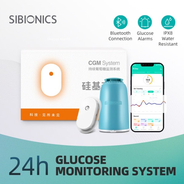 Sibionics Blod Glukos Mätare 24h Realtid Monitorering Tester Diabetes Suger Sensor Hälsa Monitorer För Hem Scanner
