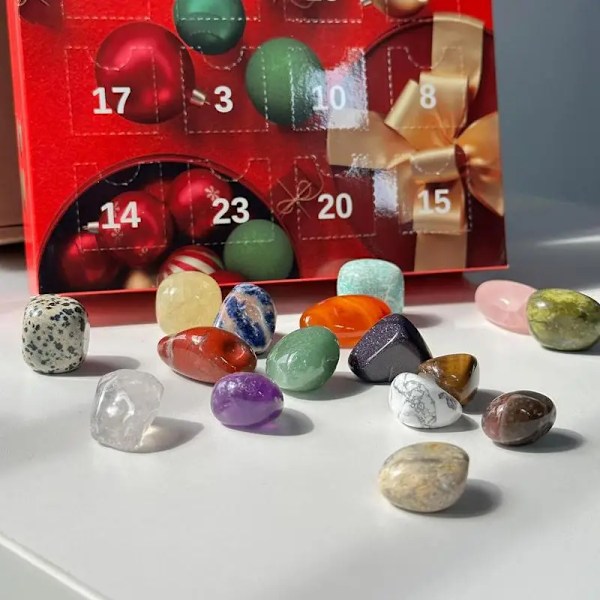 Advent Kalender 2024 24 st Naturlig Kristall Ädelsten Sten Mineral Låda