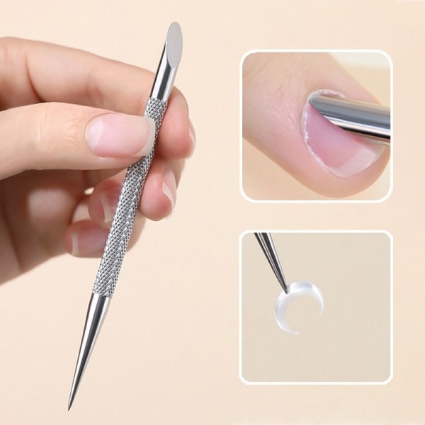 1 PC dobbeltende rustfrit stål neglebånd skubber negle manicure fjerner