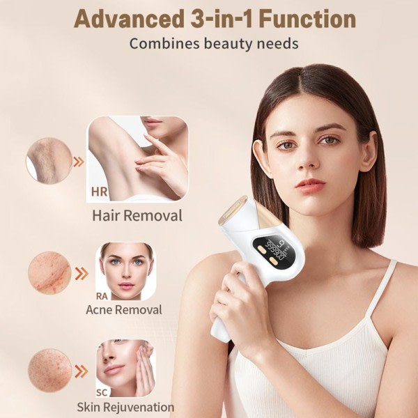 3-i-1 IPL Laser Hårfjerning 9 Levels  Blits depilator for Ansikt Armhuler Armer Bikini Line Bein Hjem Epilator