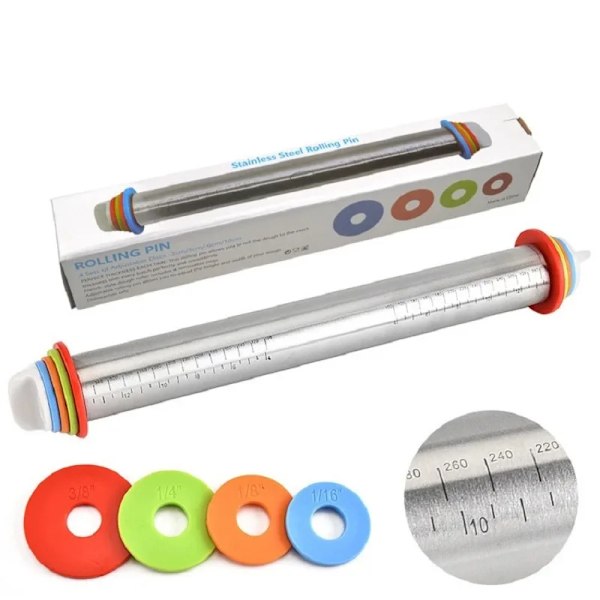 43cm Rostfritt Stål Justerbar Kavling Fondant Kavel Knål Tårta Rullen Deg Kavling Nål Bakgods Verktyg