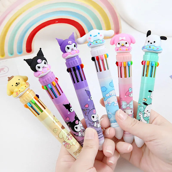 36 bitar Ballpoint Penna 10 Färg Tecknad Kuromi Hello Kitty Cinnamoroll 0,7 Skola Student Mapex Rita Wrirte Mark Penna